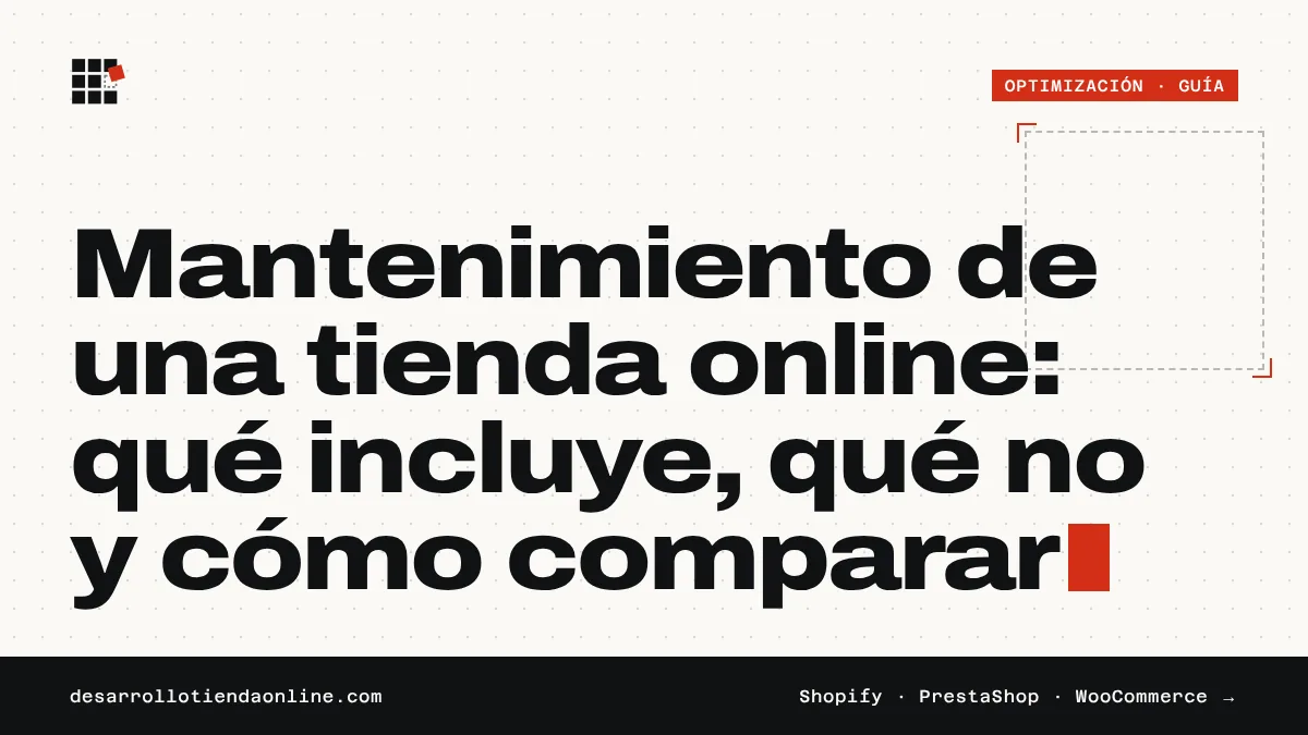 Portada de la guía: Mantenimiento de una tienda online: qué incluye, qué no y cómo comparar